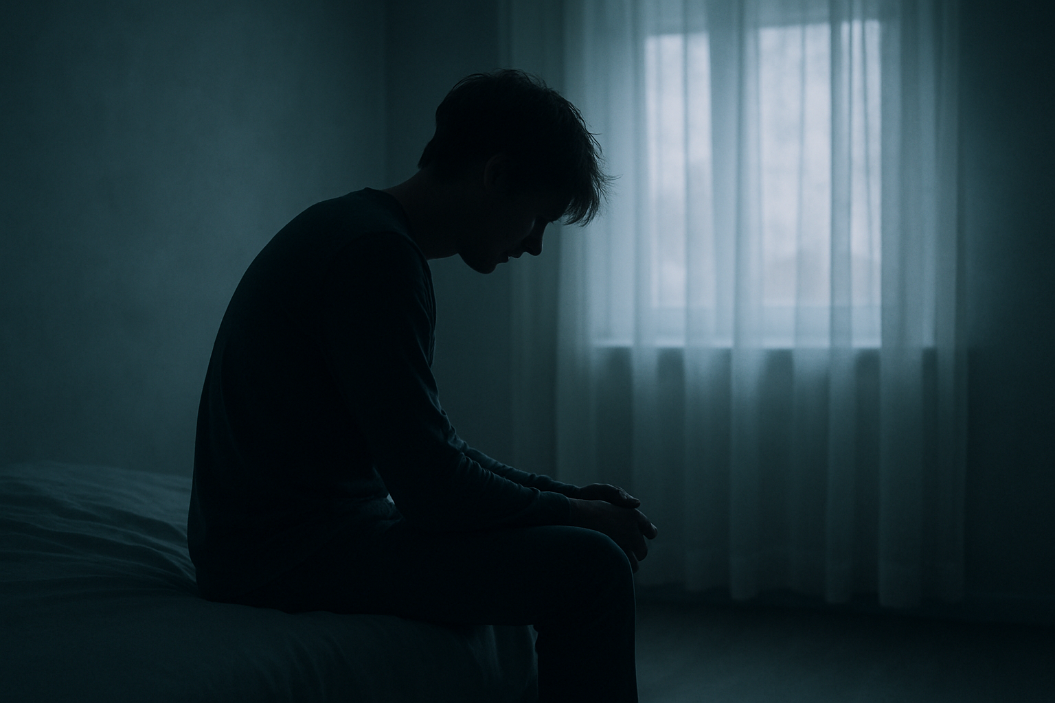 Personne triste en manque d'amour assis sur son lit